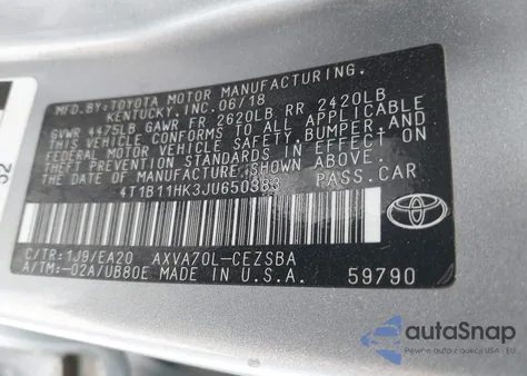 2018 Toyota Camry Se из США, поврежденный, VIN 4T1B11HK3JU650383